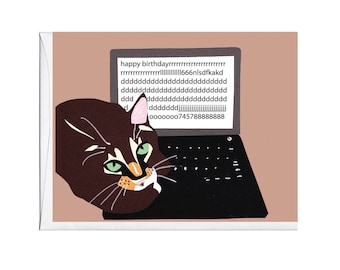 Cat on Keyboard Birthday Card
