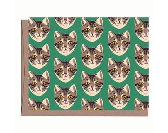 Cartão de nota do gato verde