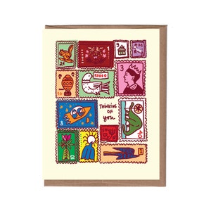 Vintage Briefmarken Denken an Dich Karte