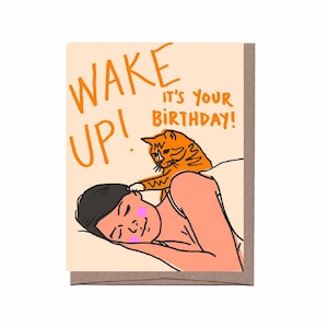 Wake Up Cat Birthday Card