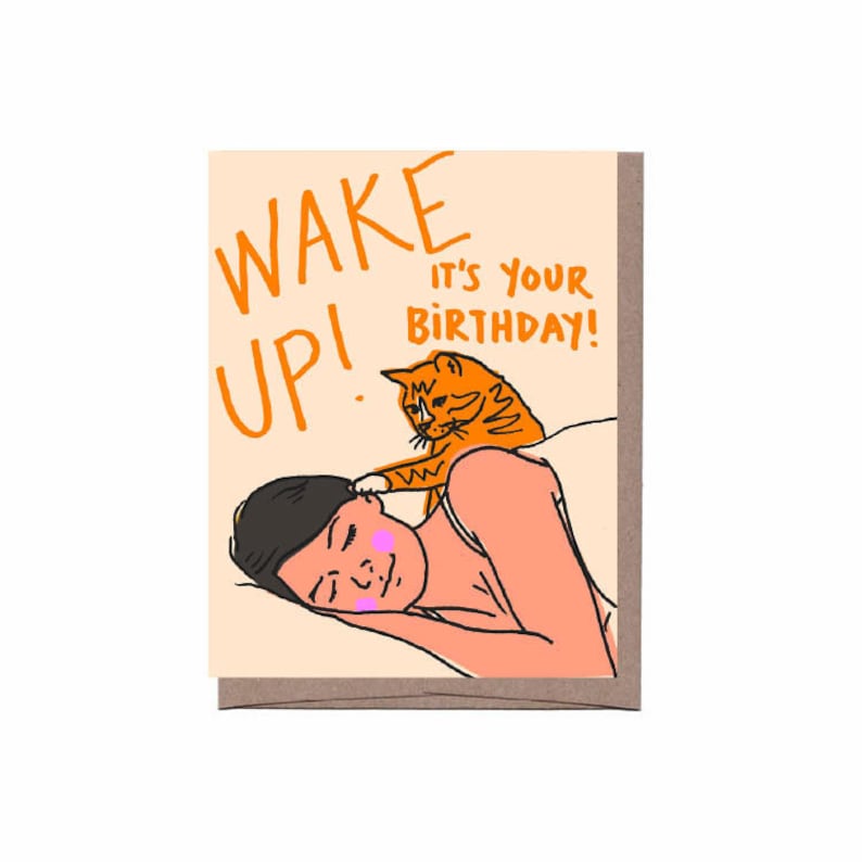 Wake Up Cat Verjaardagskaart afbeelding 1
