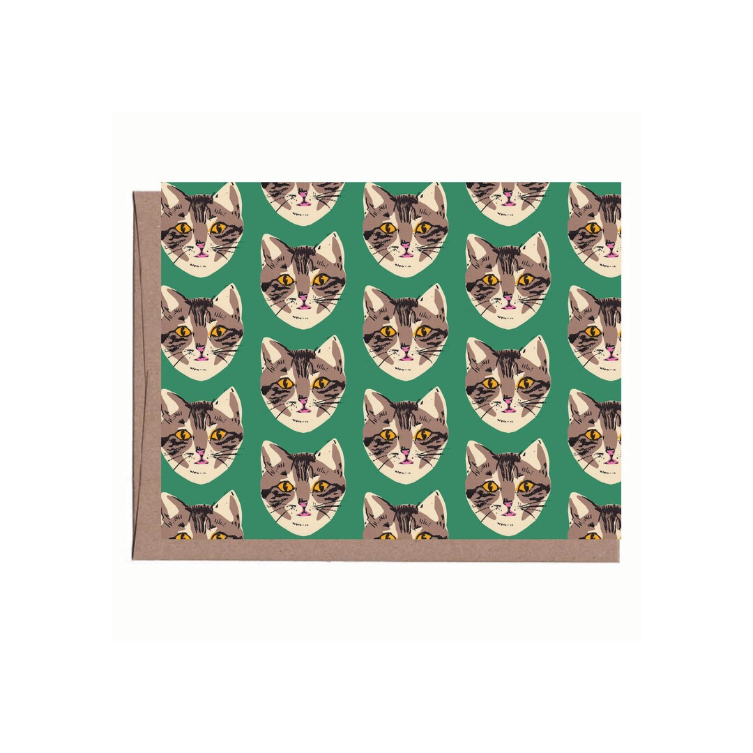 Green Cat Note Card - Etsy
