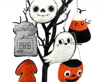 Happy Halloween Felt Ornaments PDF Pattern [Set 2] Easy-to-Make-and-Stitch - DIY Handmade Holiday Decor and Gifts Plus Optional SVG Files