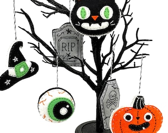 Happy Halloween Felt Ornaments PDF Pattern [Set 1] Easy-to-Make-and-Stitch - Cute DIY Stitched Holiday Decorations - Plus Optional SVG Files