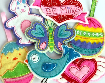 Modelli di ornamenti fatti a mano per San Valentino e Pasqua, ornamenti ricamati in feltro di lana, regalo per San Valentino, regalo per Pasqua, PDF