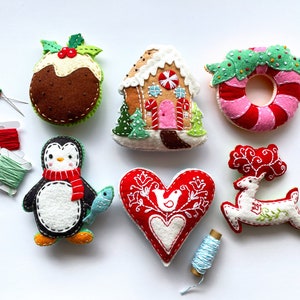 Nordic Inspired Felt Ornament Pattern Set - Instant Download PDF - Christmas Ornament Gifts to Make - Gingerbread House Ornament Pattern