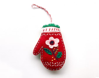 Felt Mitten Christmas Ornament Pattern – DIY Embroidered Gift (PDF + SVG)