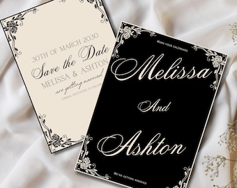 Premium Canva Template | Save the Date | Black & Cream | Classic | Digital Download