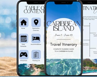 Island Themed Travel Itinerary Template | Canva Trip Planner | Mobile Itinerary Schedule | Trip Planning Guide | 100% Customizable