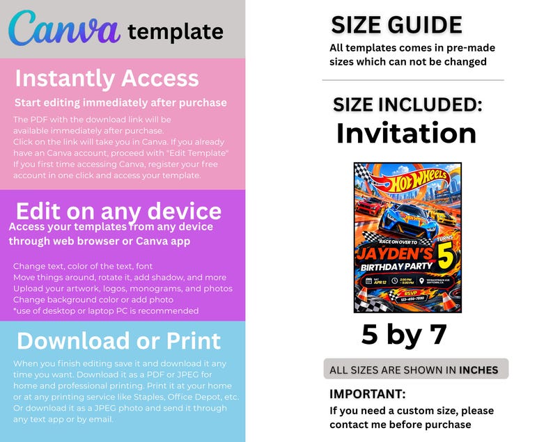 Template. Track Inches Hot Wheels Birthday Invitation, Racing Car Party Template (digital ...