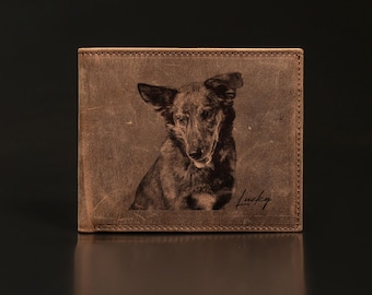 Personalisierte dreifache Brieftasche aus Leder - individuell gravierte Herrenbrieftasche - handgemachtes Geschenk für Vater, Ehemann, Patenonkel