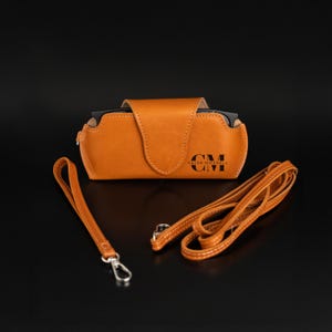 Leather Glasses Case with Shoulder & Wrist Strap – Personalized Eyeglass Holder - Custom Gift for Him or Her