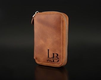 Kleine Leder Geldbörse für Frauen - Handgefertigte minimalistische Reißverschluss-Geldbörse, personalisiertes Geschenk für sie, kompakter Kreditkartenhalter Geldbörse