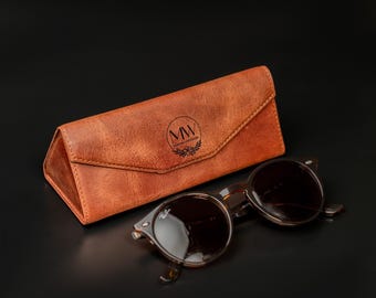 Foldable Leather Glasses Holder, Glasses Case, Personalized Glasses Holder, Handmade Gift, Custom Gift, Personalized Gift