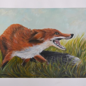Contro ogni previsione – Dipinto acrilico originale su carta, Bold Fox Wall Art, fauna selvatica con emozione, 40 x 60 cm