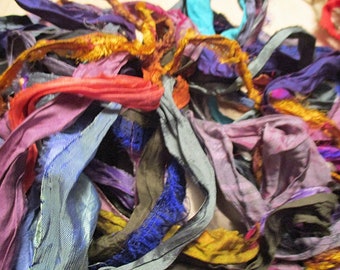 Beautiful Solids Persian Bazaar Recycled Sari Silk Ribbon Boho Jewelry Weaving Mixed Media SUPER FAST SHIPPING!