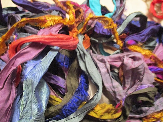 Hand Dyed Vintage Sari Silk Ribbon 100% Pure Silk Vintage 