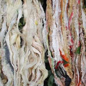 Subtle Beauty Frilly Fuzzy Cream Ultimate Eyelash Sari Silk Ribbon 5 - 10 Yards Ultimate Shabby BOHO Chic SUPER FAST Ship!