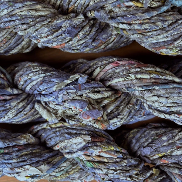 Denim Handspun Newspaper Yarn Multiple Uses 18 - 22 Yards Ultimate Upcycle/Recycle SUPERFAST SHIPPING!