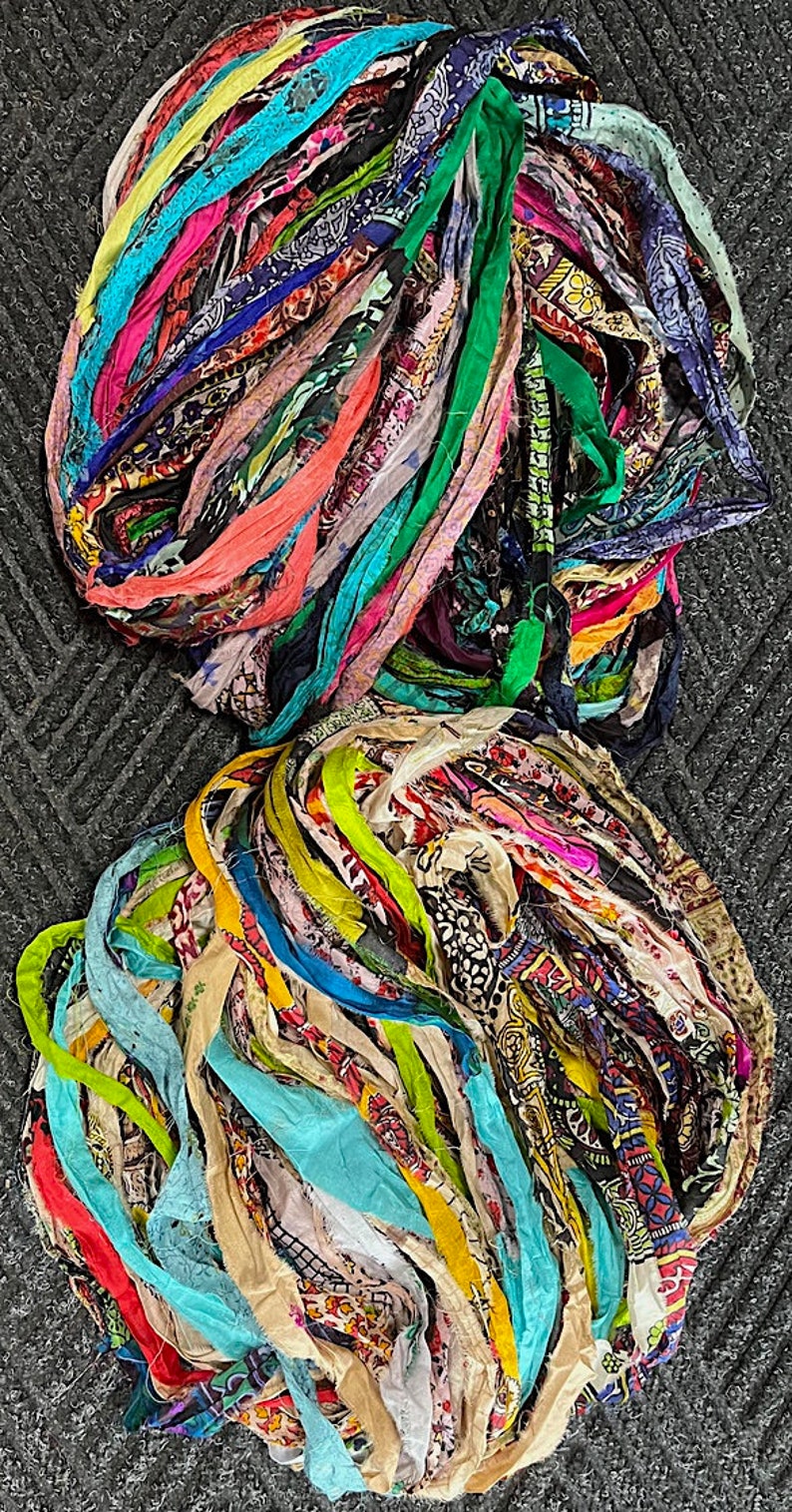 Gorgeous Persian Bazaar Multi Recycled Sari/Chiffon Silk Ribbon 5 10 Yards or Full Skein BOHO Jewelry Making SUPER FAST Shipping image 4