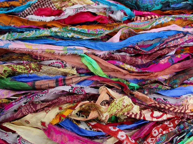 Gorgeous Persian Bazaar Multi Recycled Sari/Chiffon Silk Ribbon 5 10 Yards or Full Skein BOHO Jewelry Making SUPER FAST Shipping image 7