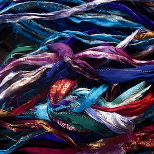 Gorgeous Brocade Persian Bazaar Recycled Sari Silk Ribbon 5 - 10 Yards or Full Skein BOHO Jewelry Making SUPER FAST Shipping!