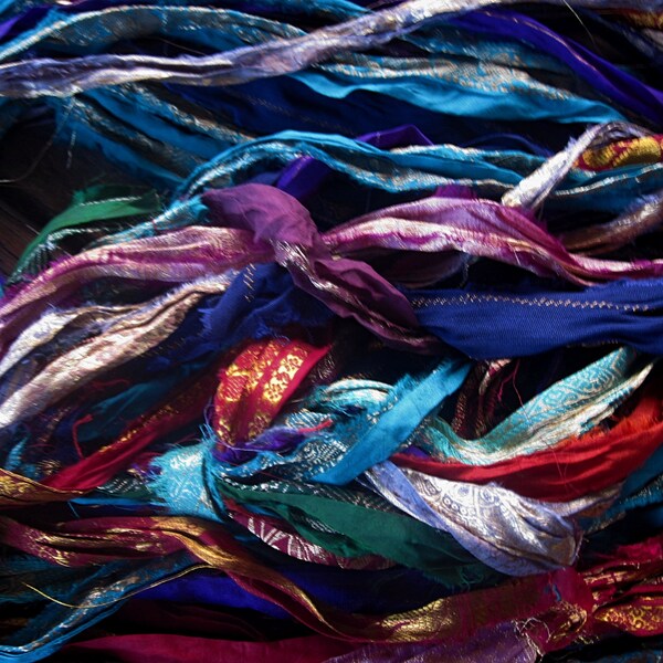 Gorgeous Brocade Persian Bazaar Recycled Sari Silk Ribbon 5 - 10 Yards or Full Skein BOHO Jewelry Making SUPER FAST Shipping!