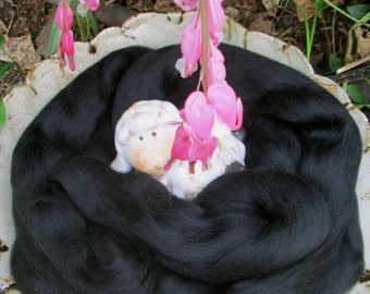 Stunning Deep Black 19 Micron Superfine Merino Top Spinning Felting SUPER FAST SHIPPING!