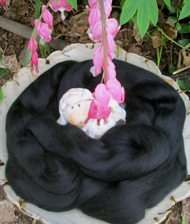 Stunning Deep Black 19 Micron Superfine Merino Top Spinning Felting SUPER FAST SHIPPING image 1