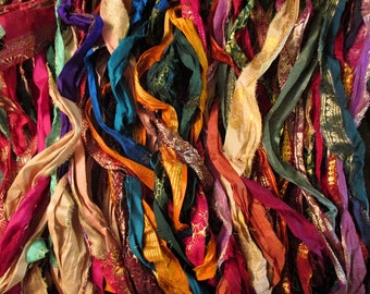 Gorgeous Brocade Persian Bazaar Recycled Sari Silk Ribbon 5 - 10 Yards or Full Skein BOHO Jewelry Making SUPER FAST Shipping!