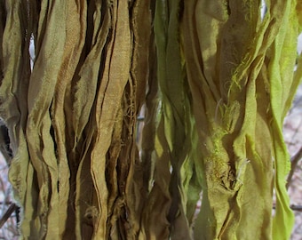 Dijon Recycled Sari Silk Ribbon Yarn 5 or 10 Yards Thin Ribbon for Yarn Jewelry Weaving Spinning