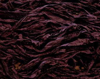 Deep Rich Burgundy Recycled Sari Silk Ribbon 5, 10 Yards, Full Skein Jewelry Weaving Spinning Mixed Media SUPER FAST SHIPPING!