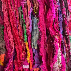 Fun & Beautiful! Frilly Fuzzy Bright Florals Ultimate Eyelash Recycled Sari Silk Ribbon 5 - 10 Yards or FULL Skein SUPERFAST SHIPPING!