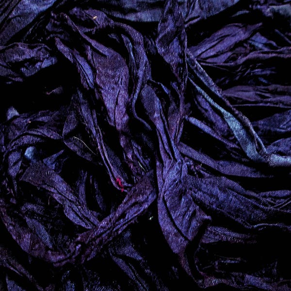 Ultraviolet Deep Moody Purple Recycled Sari Silk Thin Ribbon 5 - 10 Yards Jewelry Weaving Spinning Mixed Media SUPER FAST SHIPPING!