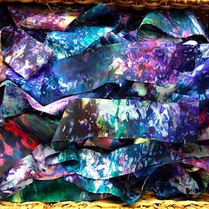 Extra Wide Galaxy Tie Dye Multi Recycled Sari Ribbon 5 - 10 Yards or Full Skein SUPER FAST Shipping!