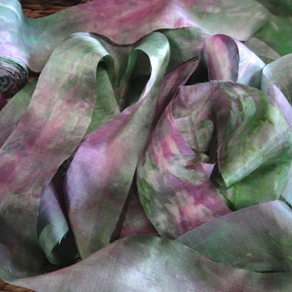 Watercolors Extra Wide Tie Dye Recycled Sari Ribbon 5 - 10 Yards or Full Skein SUPERFAST Shipping!