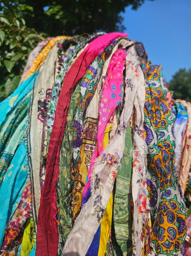 Gorgeous Persian Bazaar Multi Recycled Sari/Chiffon Silk Ribbon 5 10 Yards or Full Skein BOHO Jewelry Making SUPER FAST Shipping image 5