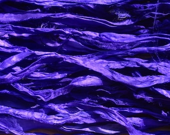 Electric Violet Recycled Sari Silk Thin Ribbon Jewelry Weaving Spinning Mixed Media SUPERFAST SHIPPING!