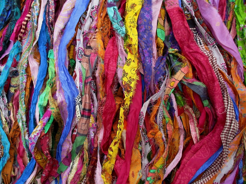 Gorgeous Persian Bazaar Multi Recycled Sari/Chiffon Silk Ribbon 5 10 Yards or Full Skein BOHO Jewelry Making SUPER FAST Shipping image 1