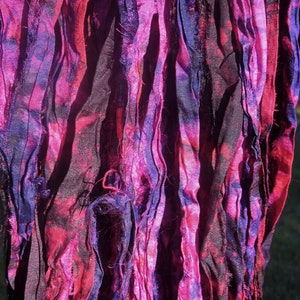 Moody Pinks & Purples Tie Dye Multi Recycled Sari Silk Ribbon 5 - 10 Yards or Full Skein BOHO Jewelry Making SUPERFAST Shipping!