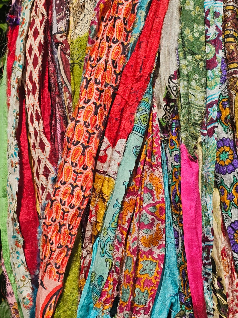 Gorgeous Persian Bazaar Multi Recycled Sari/Chiffon Silk Ribbon 5 10 Yards or Full Skein BOHO Jewelry Making SUPER FAST Shipping image 3