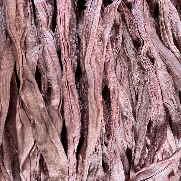 Dusty Rose Earthy Smokey Recycled Sari Silk Ribbon 5 - 10 Yards or Full Skein Jewelry Weaving Boho Mixed Media