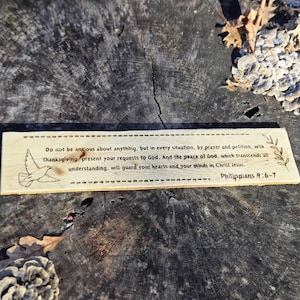 Handmade Wooden Sign - Philippians 4:6-7 Bible Verse (17.5&quot;x3.5&quot;)