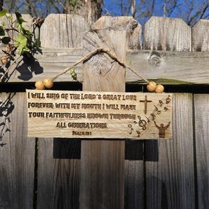 Bible Verse Wooden Sign | Christian Home Decor | Engraved Scripture Wall Art (Psalm 89:1) (12&quot;x3.5&quot;)