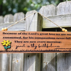Rustic Christian Wooden Sign - Lamentations 3:22–23 Bible Verse (15&quot;x6.5&quot;)