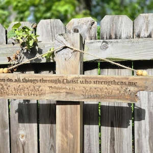 Rustic Christian Wooden Sign - Philippians 4:13 Bible Verse (22.5&quot;x3.5&quot;)