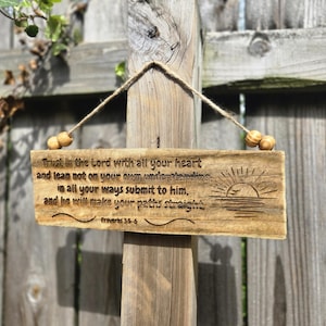 Handmade Wooden Sign - Proverbs 3:5-6 Bible Verse (12&quot;x3.5&quot;)