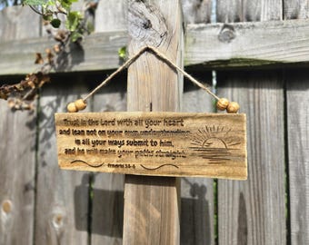 Handmade Wooden Sign - Proverbs 3:5-6 Bible Verse (12&quot;x3.5&quot;)