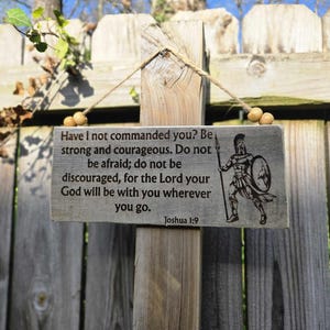 Bible Verse Wooden Sign | Christian Home Decor | Engraved Scripture Wall Art (Joshua 1:9) (12&quot;x5.5&quot;)
