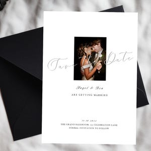 Minimalist Photo Wedding Save The Date Template Elegant Polaroid Save The Date Postcard Printable Modern Photo booth Wedding Card #2 2MW1